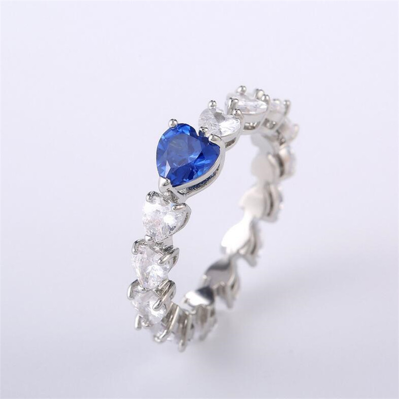 Sterg Sier Heart-Shaped Blue Sapphire Wedding Ring