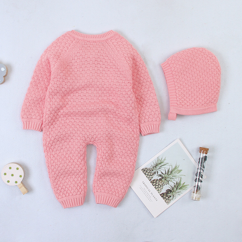 Baby Knitted Rompers Winter Clothes with Hat Infant Boys Girls Long Sleeve Sweater Autumn Newborn Warm Jumpsuits Outfits 201028