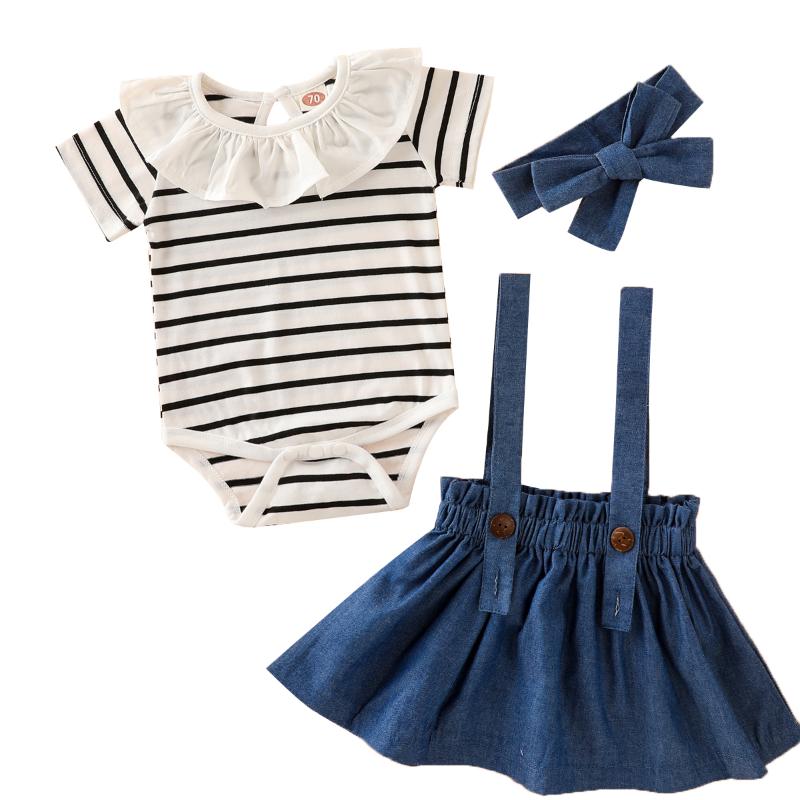 Toddler Baby Girls 3pcs Outfit Set, Short Sleeve Striped Romper+Solid Color Suspender Skirt+Headband Set, As pic
Toddler Baby Girls 3pcs Outfit Set, Short Sleeve Striped Romper+Solid Color Suspender Skirt+Headband Set, As pic