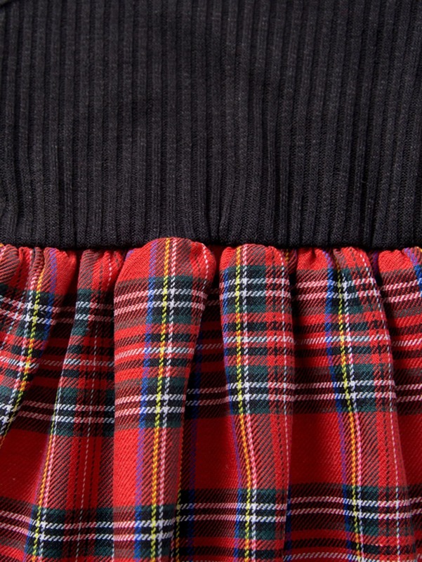 Toddler Girls Bow Rib Knit Tartan Combo Cami Dress SHE