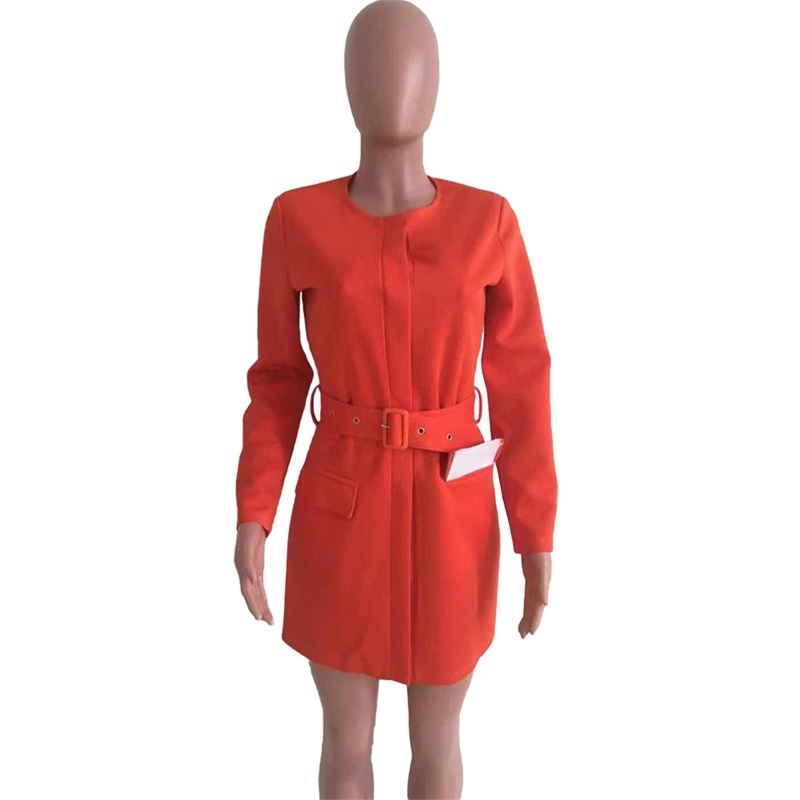 Echoine Elegant Orange Blazer Dress Autumn Winter Mini Dress with Belt OL office ladies Business Work Wear Sexy Club Outfits T200707