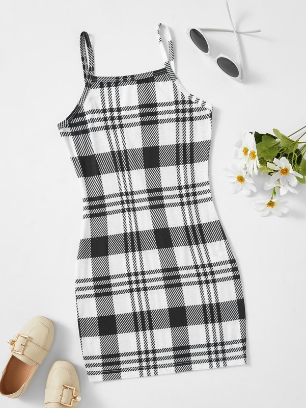 Girls Plaid Print Cami Dress SHE02