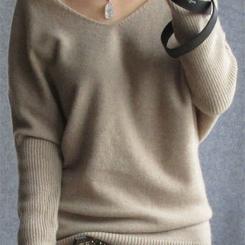 Spring autumn cashmere sweaters women fashion sexy v-neck pullover loose 100% wool batwing sleeve plus size knitted tops 201130