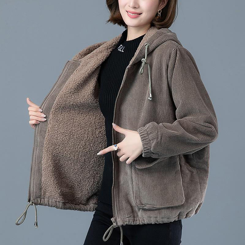 Women's Corduroy Plus Velvet Thick Warm Gray Jacket Female Autumn Winter Models Plus Size Loose Hoodie Women Windbreaker Jacket
Women's Corduroy Plus Velvet Thick Warm Gray Jacket Female Autumn Winter Models Plus Size Loose Hoodie Women Windbreaker Jacket