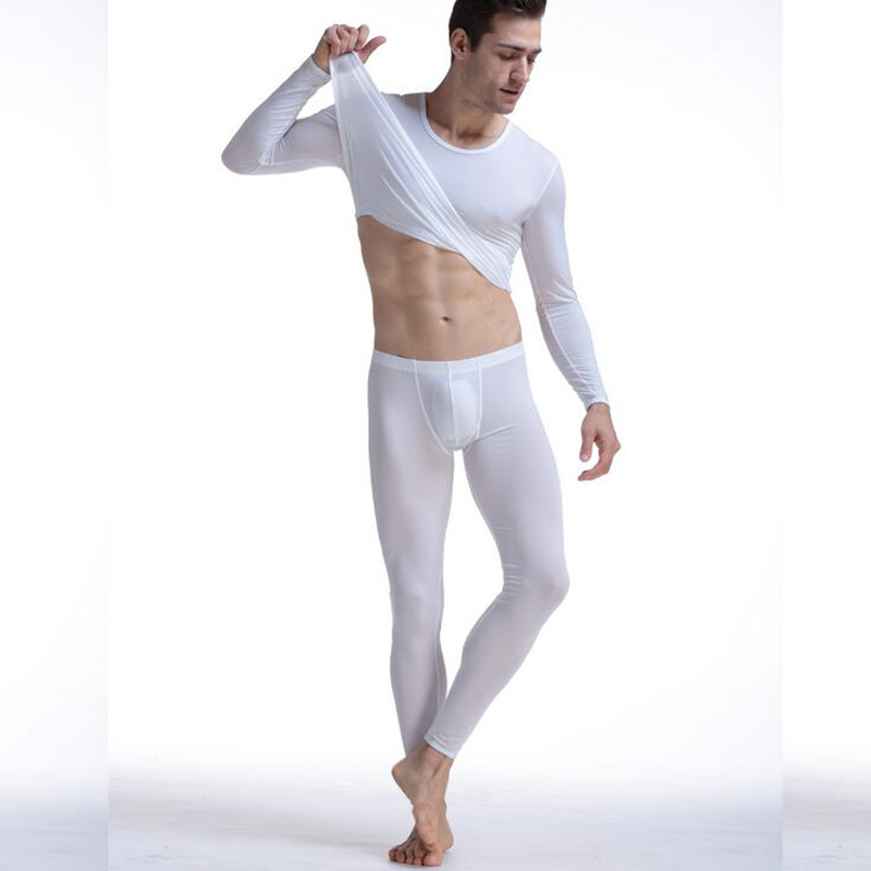 Thermal underwear men long johns thermo Underwear underpant elastic ultra-thin silk translucent Pajamas clothes for men leggings 201023