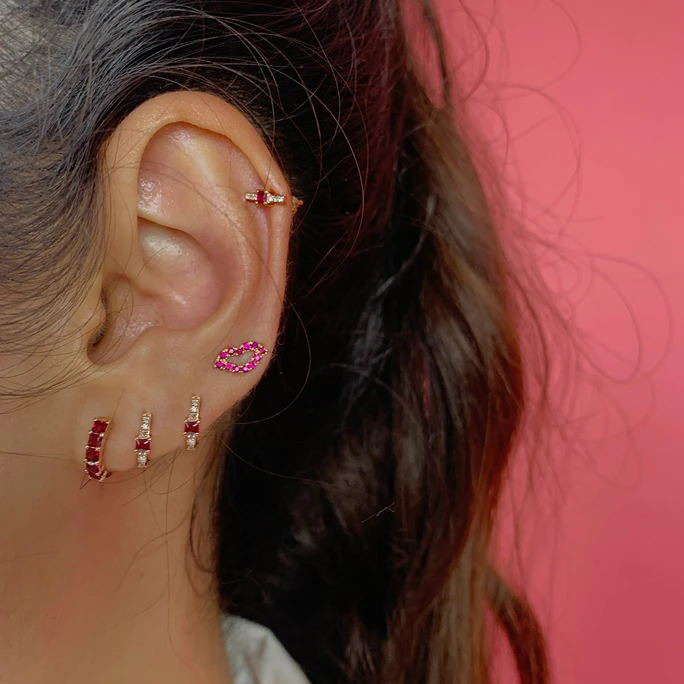 geometric gold plated 925 sterling silver women girl multi piercing jewelry colorful cz bar stud earring valenlines day gift
