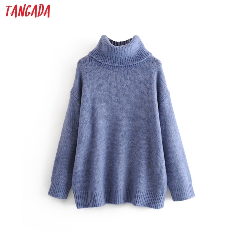Tangada women oversize turtleneck sweaters winter long sweater coat batwing sleeve loose knitwear top 8H0 201224