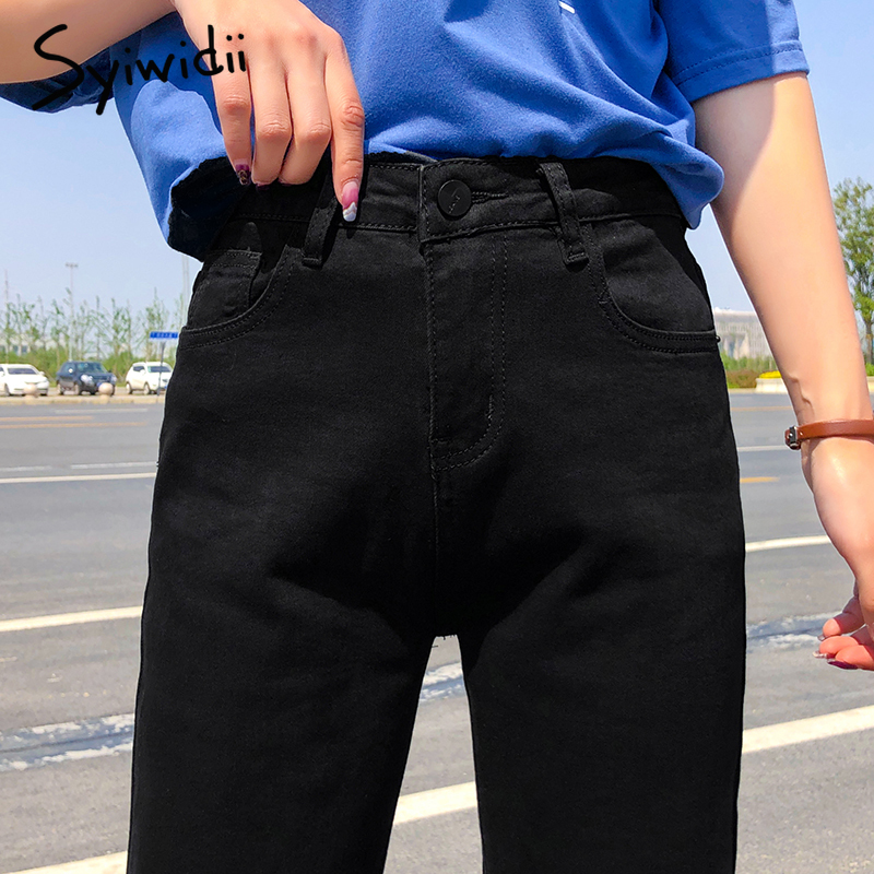 slim black jeans woman plus size denim pants womens clothing streetwear high waist jean Tassel Straight stretch jeans for women 201105