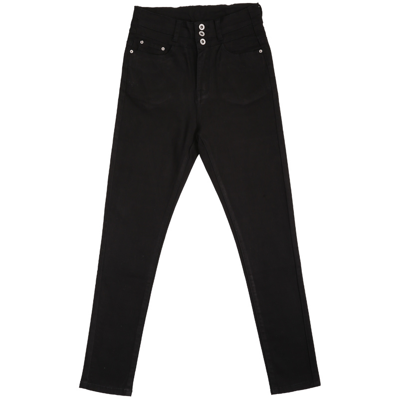 LEIJIJEANS High Waist button fly Full Length Plus Size black for Stretch Skinny Pencil Women Jeans 201106