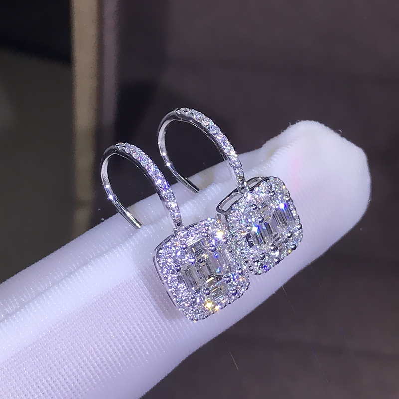 Hot Sale New 2019 Jewelry Sterling Sier T Shape White Topaz CZ Dai Women Wedding Gemstones Earring Hook For Lovers' Gift Free shipping