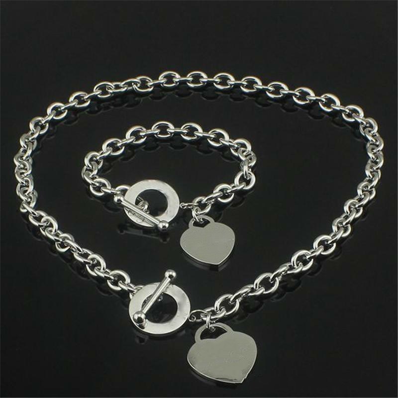 925 Silver Love Necklace+Bracelet Set Wedding Statement Jewelry Heart Pendant Necklaces Bangle Sets 2 in 1 от DHgate WW