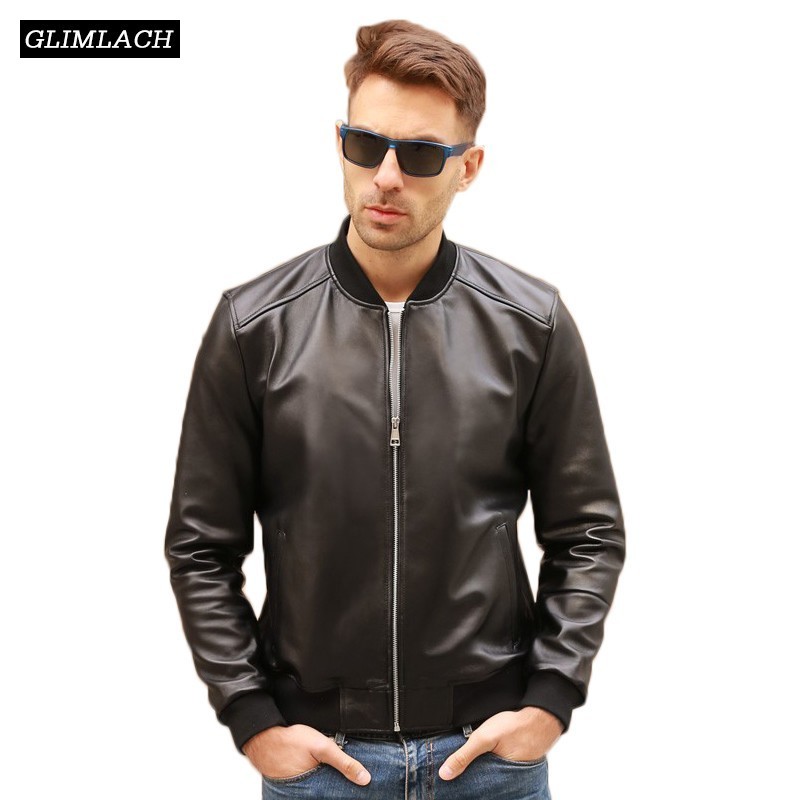 Large Size 5XL Sheepskin Slim Aviation Genuine Leather Bomber Jacket Men Real Leather Flights Jacket Black Aviator Pilot Coats 201114