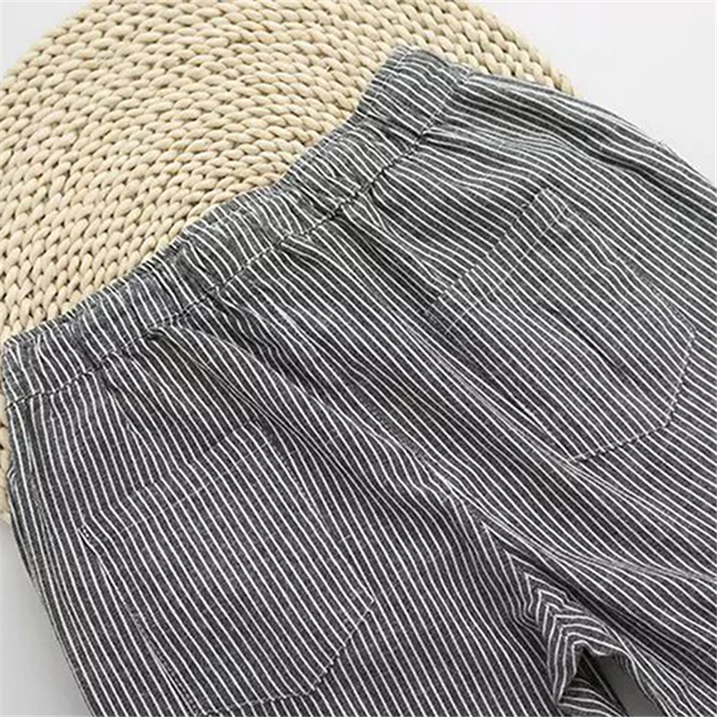 GAOKE Cotton Linen Women Casual Pants Fashion Loose Long Pants Elastic Waist Straight Striped Trousers Pantalon 201106