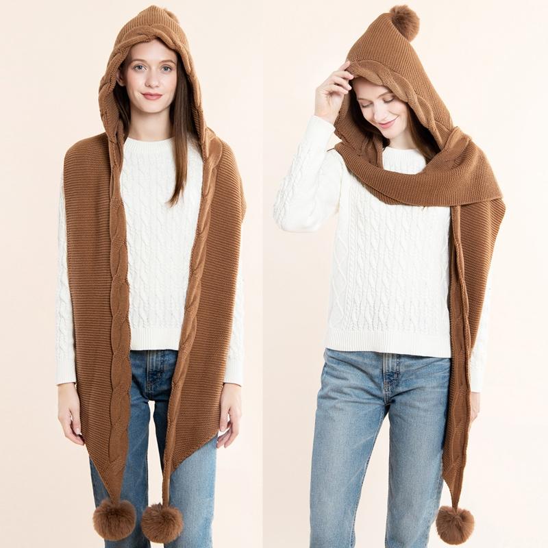 Women Winter Hooded Hat Scarf Cute Pompom Crochet Knit Shawl Wrap Outdoor Windproof Blanket Earflap Cap Neck Warmer, White
Women Winter Hooded Hat Scarf Cute Pompom Crochet Knit Shawl Wrap Outdoor Windproof Blanket Earflap Cap Neck Warmer, White