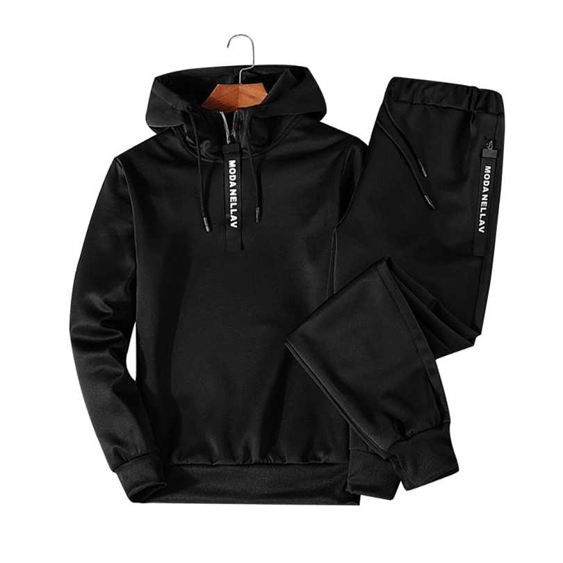 Casual Men's Sets Solid Tracksuit Pullover Hoodies Set Spring Autumn Men Sports Suit Warm 2 Piece Set HoodiePants Plus Size 4XL 201210