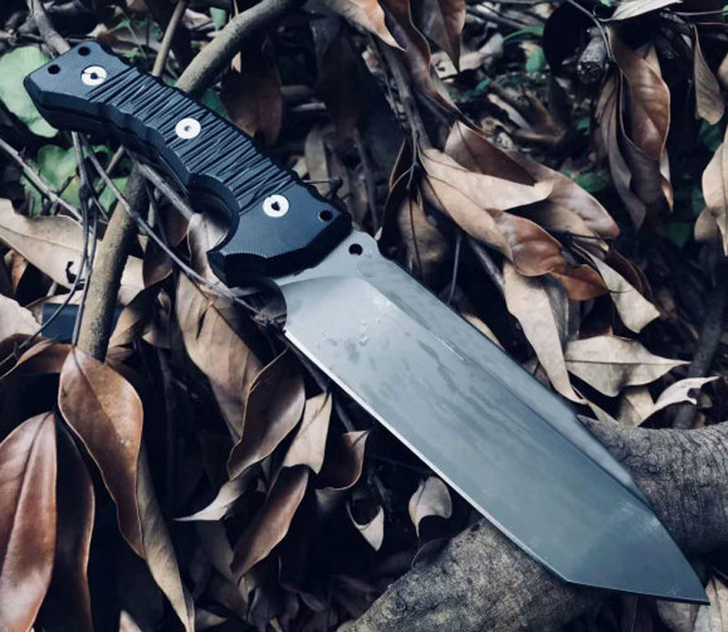 High End Outdoor Survival Straight Knife A2 Grey Titanium Coated Tanto Point Blade Full Tang Black G10 Handle With Kydex