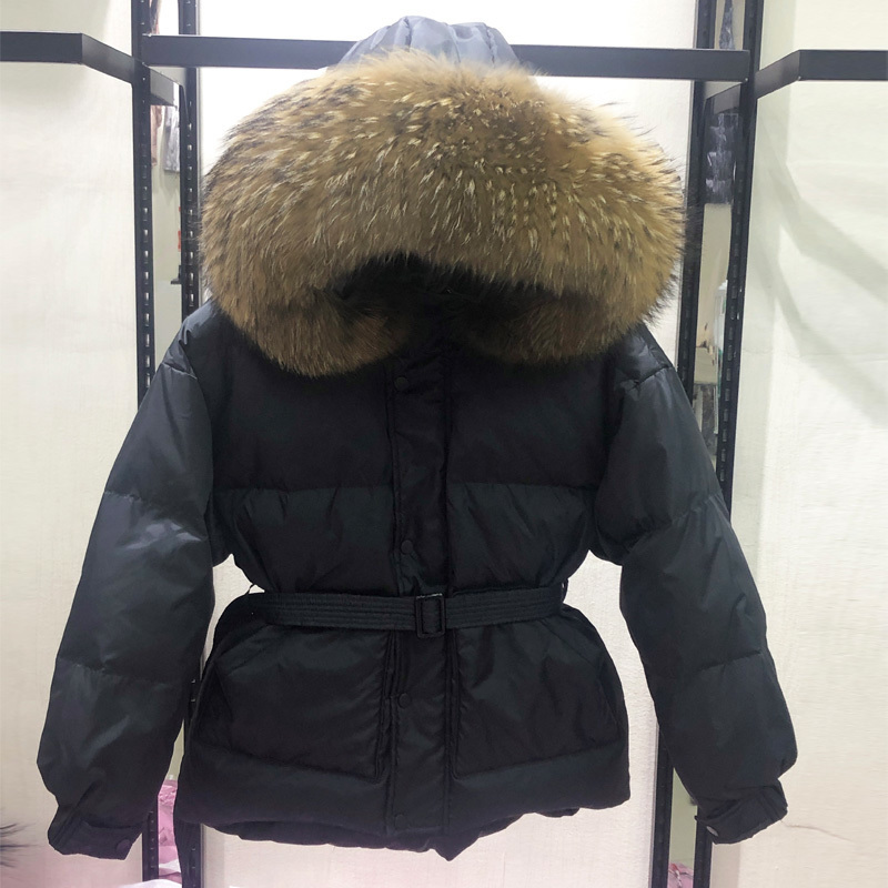 Janveny Large Natural Raccoon Fur Hooded Down Jacket Women Winter 90% White Duck Down Coats Short Thicken Female Parka Snow Coat 201019