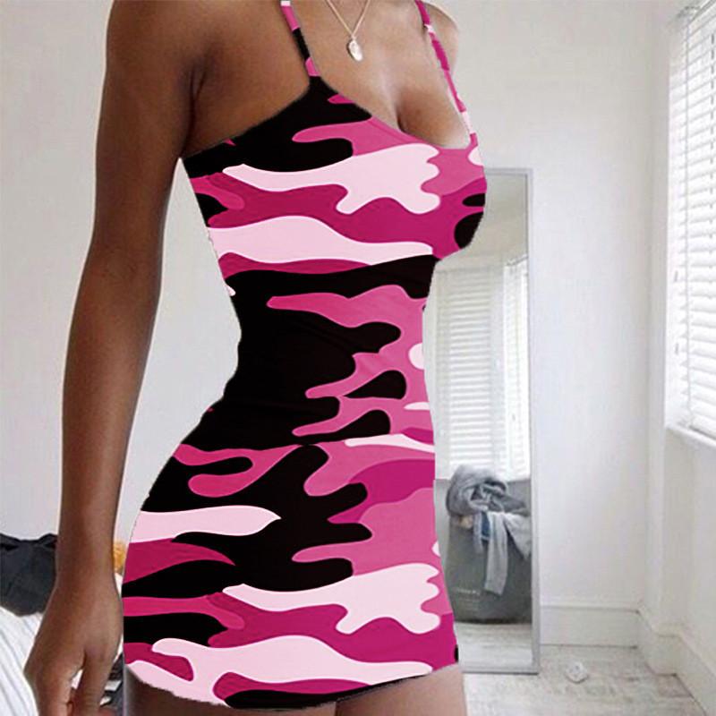 2021 Summer Sexy Bodycon Dresses For Women Party Club Mini Dress Spaghetti Strap Sleeveless Camouflage Print Vestido1