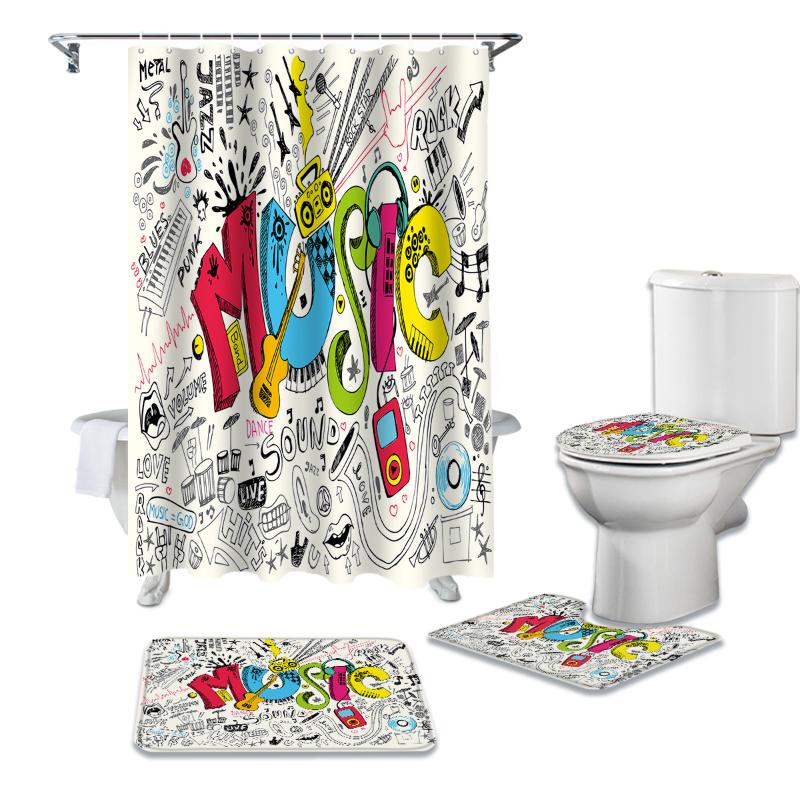 Bathroom Shower Curtain and Rug Sets Music Posters Punk Toilet Lid Cover Bath Mat Waterproof Shower Curtains Set
Bathroom Shower Curtain and Rug Sets Music Posters Punk Toilet Lid Cover Bath Mat Waterproof Shower Curtains Set