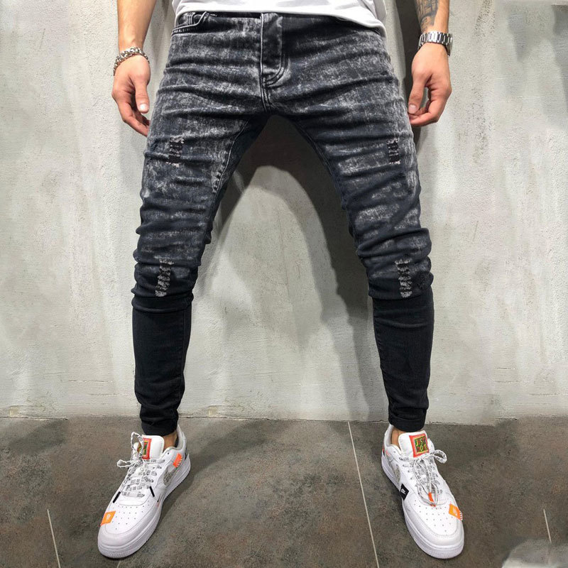 QYZRFS Men Destroyed Hole Jeans Ripped Stretch Clothing Skinny Taped Biker Pants Fashion Casual Slim fit Denim Male Trousers New 201111
