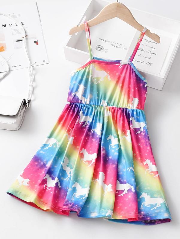 Toddler Girls Ombre Unicorn Print Cami Dress SHE