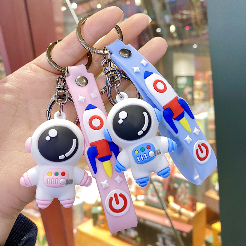 Creative Cartoon PVC Soft Rubber Doll Astronaut Metal Keychains Decorative Backpack Pendant Simple Ornaments