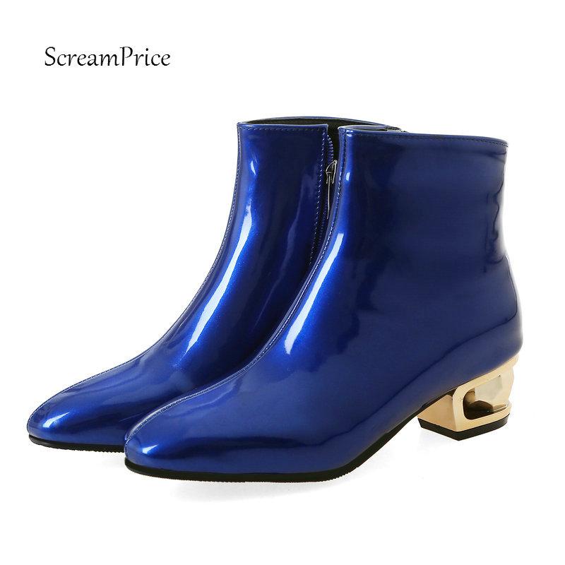 Patent Leather Thick Heel Ankle Boots for Women Round Toe Autumn Winter Shoes Fashion Zipper Plus Size, Black
Patent Leather Thick Heel Ankle Boots for Women Round Toe Autumn Winter Shoes Fashion Zipper Plus Size, Black