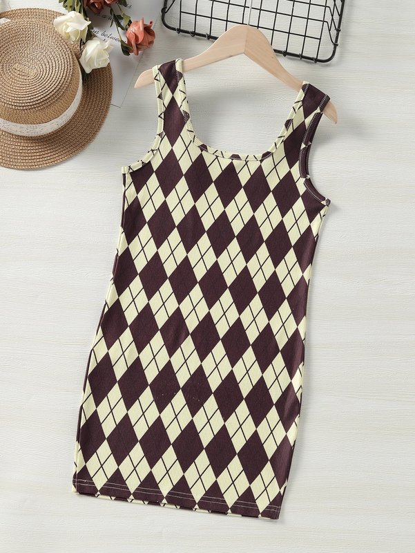 Girls Argyle Print Tank Dress SHE
