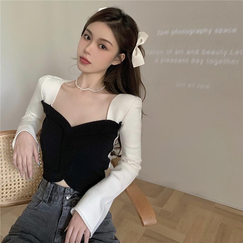 Knitted Sweater Bottoming Shirt Women's Fall/winter 2020 New French Style Square Collar Tight Short Long Sleeve Inner Top, Black
Knitted Sweater Bottoming Shirt Women's Fall/winter 2020 New French Style Square Collar Tight Short Long Sleeve Inner Top, Black