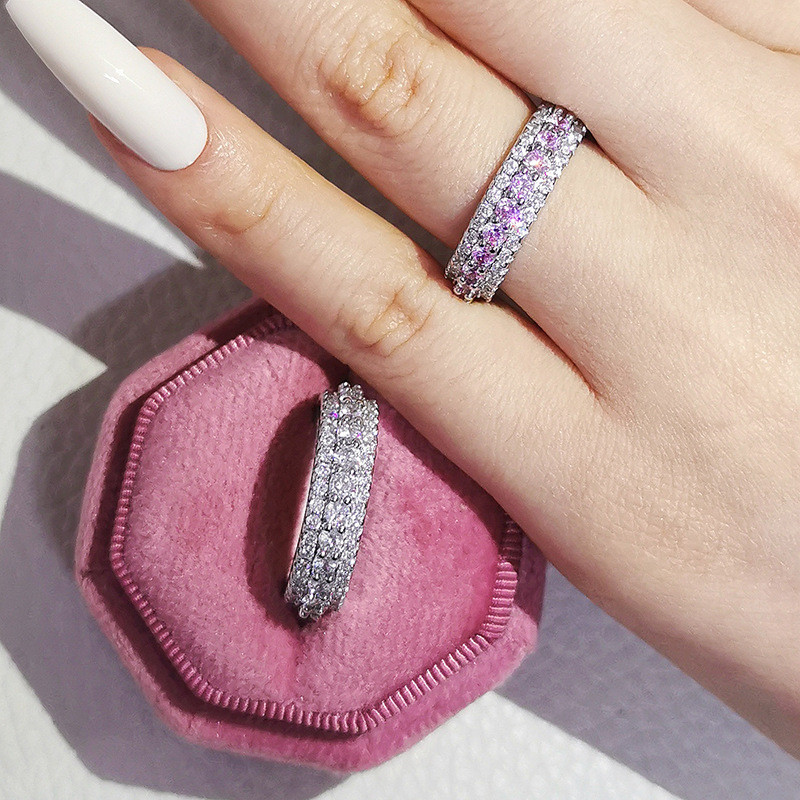 Choucong Wedding Rings Luxury Jewelry Real 925 Sterling Silver Pave Round Cut White Topaz CZ Diamond Gemstones Pink Zircon Party Women Engagement Band