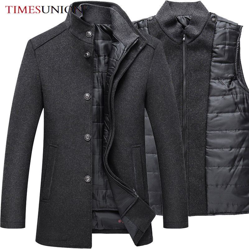 Mens wool winter coats jacke Thick Overcoats Topcoat Mens Single Breasted Coats And Jackets With Adjustable Vest 4 Colours M-3XL 201128
