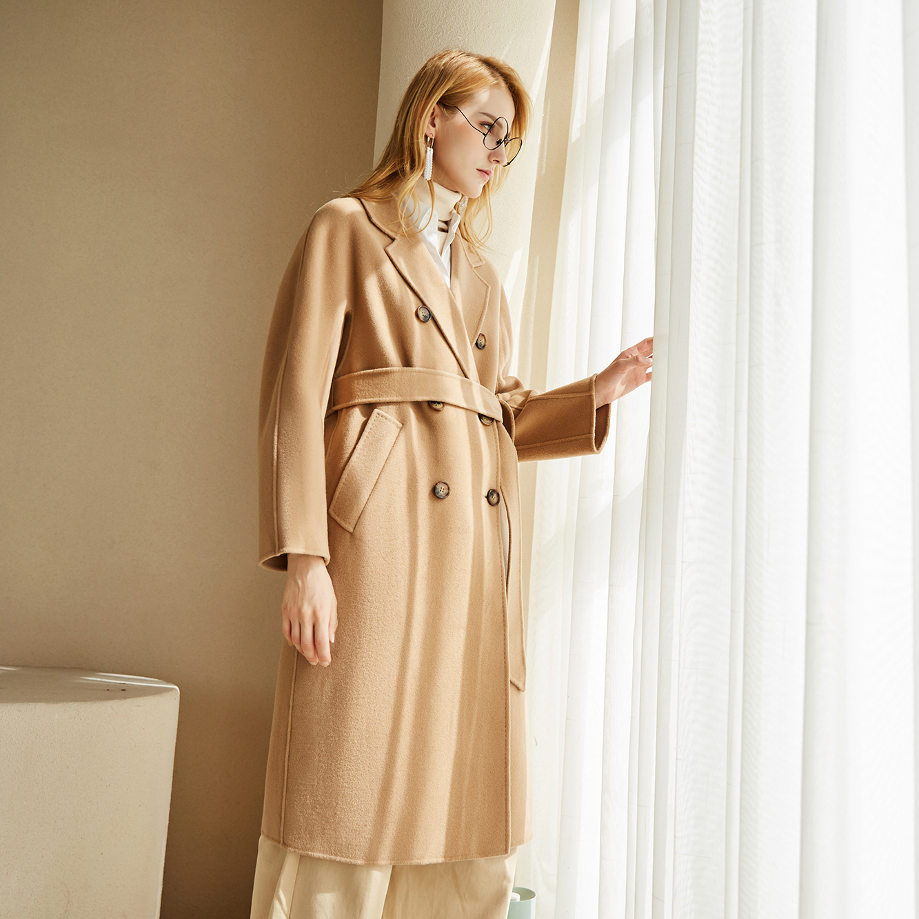JAZZEVAR Atumn Winter New Arrival Women Hand-sewn Double breasted Coat High Quality Double-faced Wool Outerwear For Lady 201216