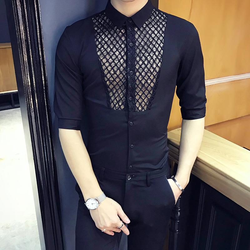 British Men Shirt Casual Fashion 2020 Summer Sexy Lace Shirt Mens Dress Designer Slim Fit Half Sleeve Nigth Club Social Shirts, Black
British Men Shirt Casual Fashion 2020 Summer Sexy Lace Shirt Mens Dress Designer Slim Fit Half Sleeve Nigth Club Social Shirts, Black