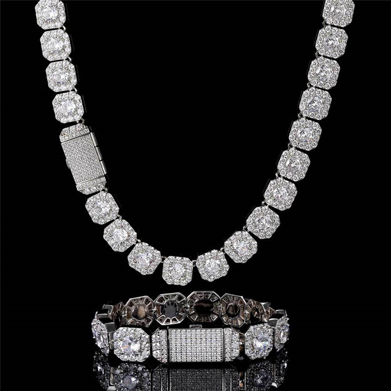 necklace moissanite chain 12mm 16/18/20/22/24inch Gold Plated Bling CZ Diamond Bracelet for Men Women Hip Hop Punk Jewelry