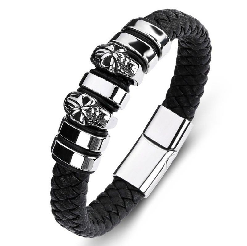 Hip Hop Punk Men's Gothic Bracelet Skull Magnet Buckle Leather Woven High Quality Bracelet
Hip Hop Punk Men's Gothic Bracelet Skull Magnet Buckle Leather Woven High Quality Bracelet