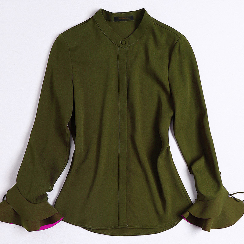 Ruffles Blouse Top For Women Flare Sleeve Lace Up Green Basic Shirt Female Summer Vintage Fashion 2020 Clothing T200321