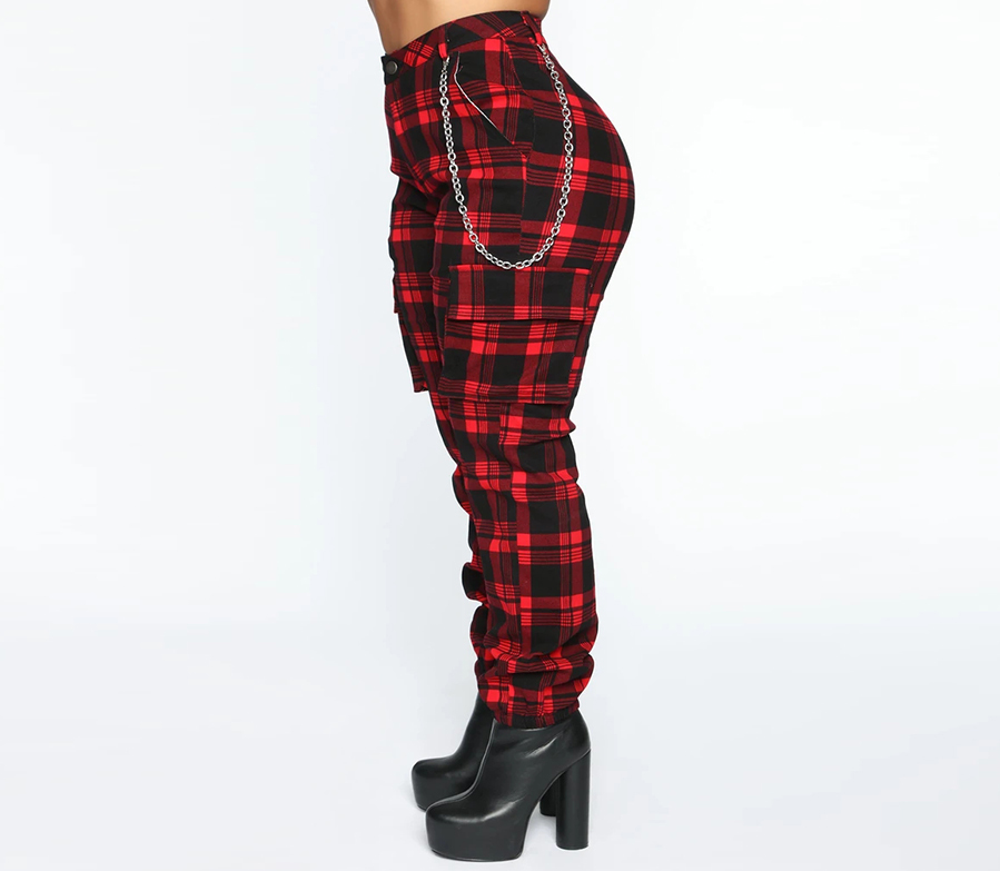 Vintage Plaid Printed Pants Women High Waist Cargo Pants Ladies Casual Pockets Trousers Female Autumn Winter Xmas Pants D30 201228