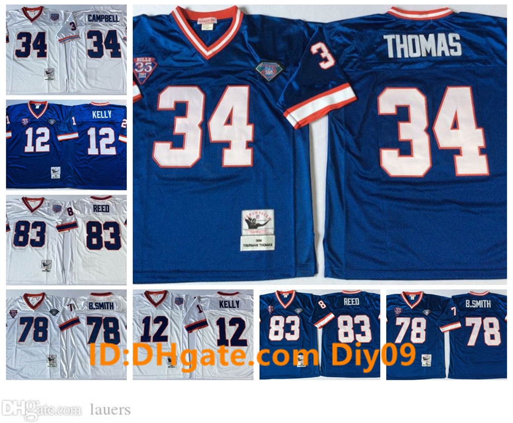 VintageBuffaloBillsFootball Jerseys 12 Jim Kelly 34 Thurman Thomas 78 Bruce Smith 83 Ander Reed Mitchell & Ness Home Blue, With sign
VintageBuffaloBillsFootball Jerseys 12 Jim Kelly 34 Thurman Thomas 78 Bruce Smith 83 Ander Reed Mitchell & Ness Home Blue, With sign