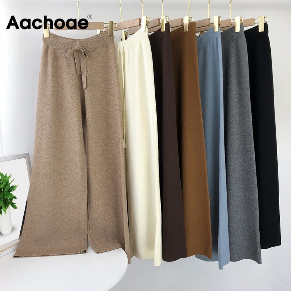 Aachoae Lady Solid Knit Pants Loose Wide Leg Long Length Pants Female Drawstring Casual Office Home Wear Trousers Pantalon 201228, Black
Aachoae Lady Solid Knit Pants Loose Wide Leg Long Length Pants Female Drawstring Casual Office Home Wear Trousers Pantalon 201228, Black