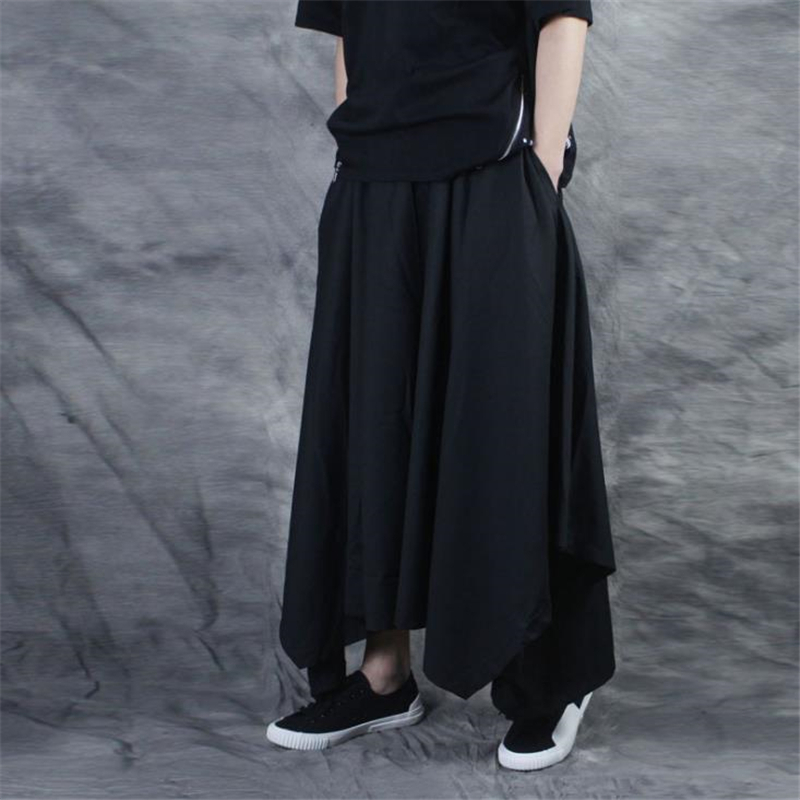 Vintage Men Pants Elastic Casual Baggy Hakama Pants Hip-hop Men Gypsy Cotton Linen Wide-legged Loose Pants Drawstring Hiphop 201110