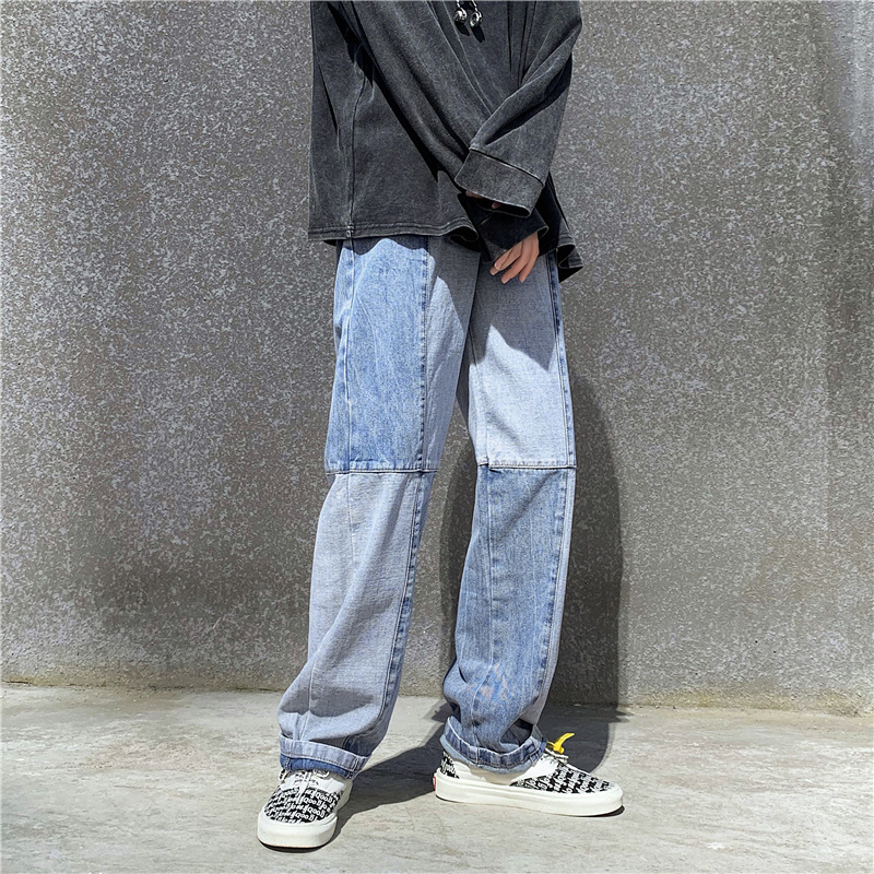Mens Denim Pants Casual Black Blue Skinny slim Fit Patchwork Denim Pants Biker Hip Hop Jeans for men with Loose Denim Pants 201111