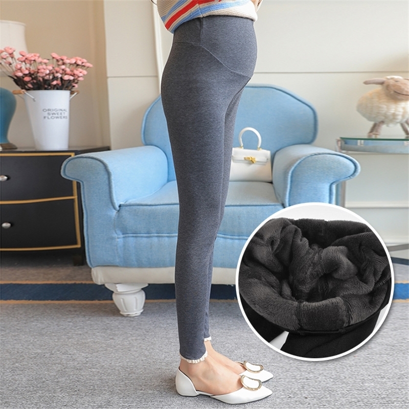 Winter Pregnant Women Black Leggings for Maternity Warm Soft Velvet Pants Pregnancy Inner Wool Clothes Ropa Mujer Embarazada LJ201123