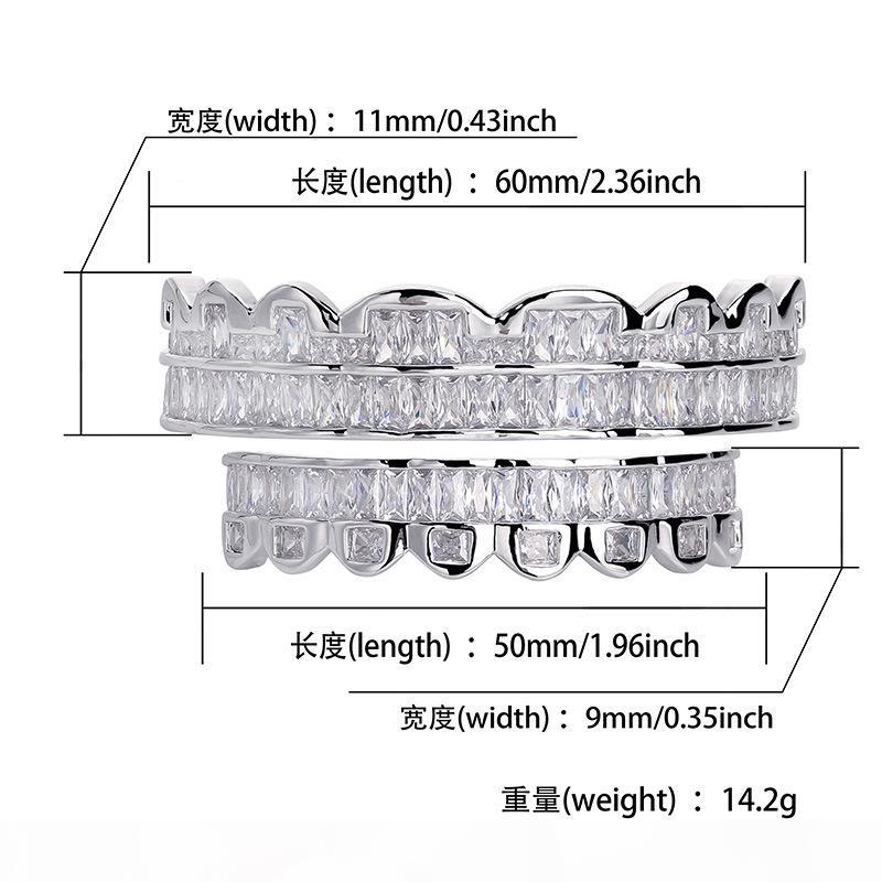 personalized White Gold CZ Cubic Zirconia Teeth Grills Hip Hop Vampire Bling Fang Grillz Iced Out Full Dia Tooth Cap Mens & Womens Free shipping