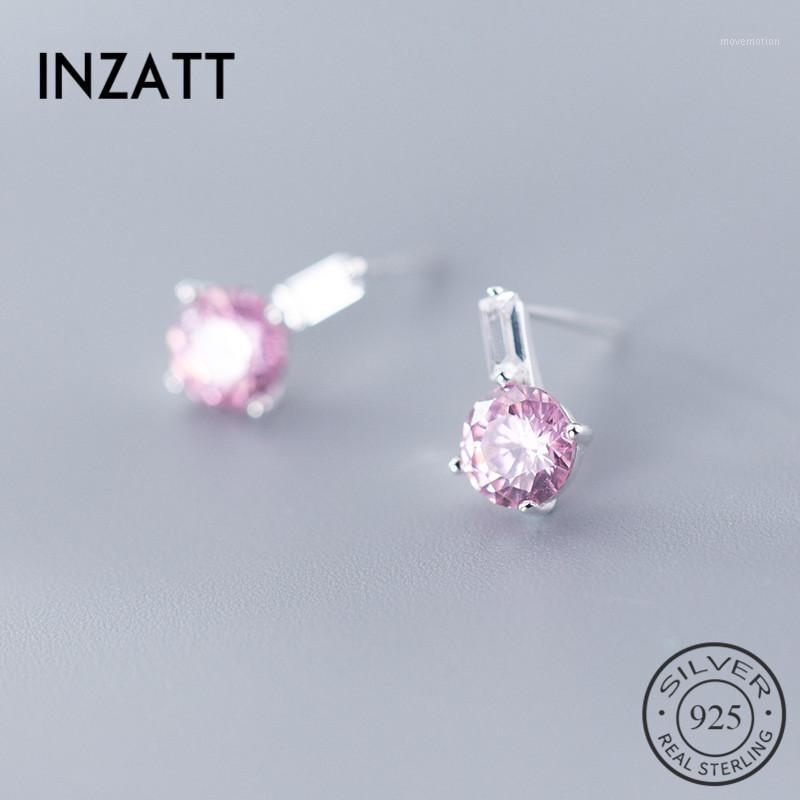 INZAReal 925 Sterling Silver Purple Zircon Stud Earrings For Elegant Women Party Cute Fine Jewelry Minimalist Accessories1