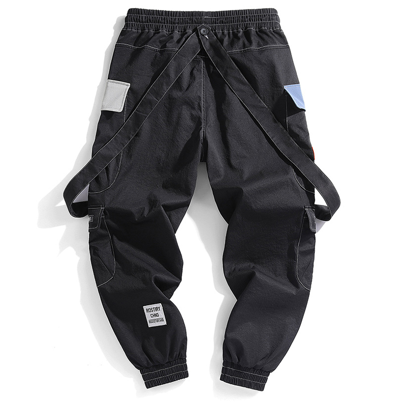 Men's Casual Cargo Joggers Harem Pants - Ral Print, Multi Pockets, Elastic Waist, Green, Polyester, Streetwear, Hip Hop, Techwear