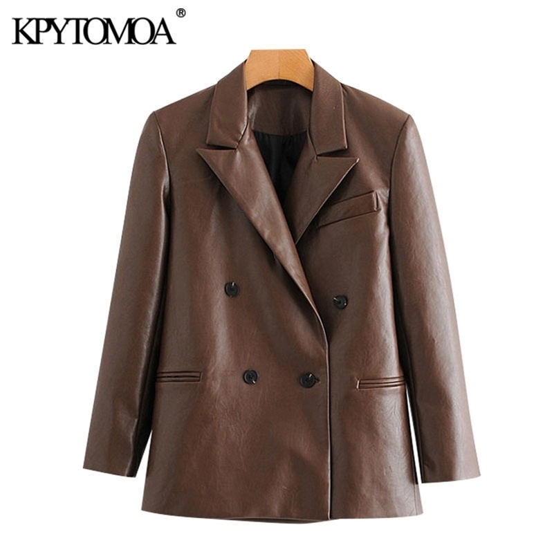 KPYTOMOA Women Fashion Double Breasted Faux Leather Blazers Coat Vintage Notched Long Sleeve Female Outerwear Chic Tops 201114, As picture
KPYTOMOA Women Fashion Double Breasted Faux Leather Blazers Coat Vintage Notched Long Sleeve Female Outerwear Chic Tops 201114, As picture