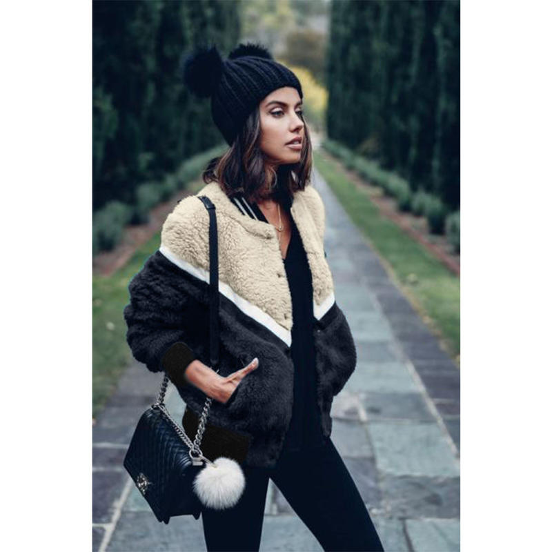 Women Warm Soft Plush Long Sleeve Color Block Print Outwears with Pockets Jacket, Dark blue
Women Warm Soft Plush Long Sleeve Color Block Print Outwears with Pockets Jacket, Dark blue