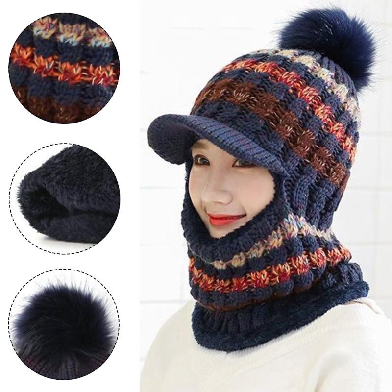 Women Winter Balaclava Beanie Hat with Visor Striped Pompom Ski Mask Neck Warmer D0JD
Women Winter Balaclava Beanie Hat with Visor Striped Pompom Ski Mask Neck Warmer D0JD