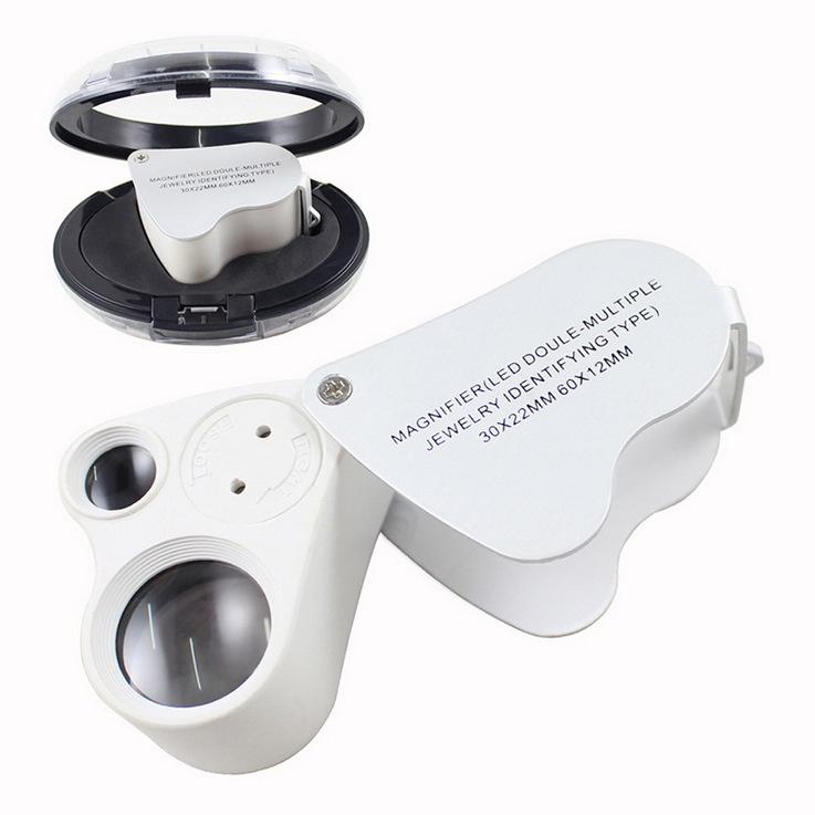 Mini Jewelry Loupes 30x 22mm 60x 12mm Jewelry Loupe Dual Glass Magnifier With LED Light Folding Microscope Magnifiers
Mini Jewelry Loupes 30x 22mm 60x 12mm Jewelry Loupe Dual Glass Magnifier With LED Light Folding Microscope Magnifiers