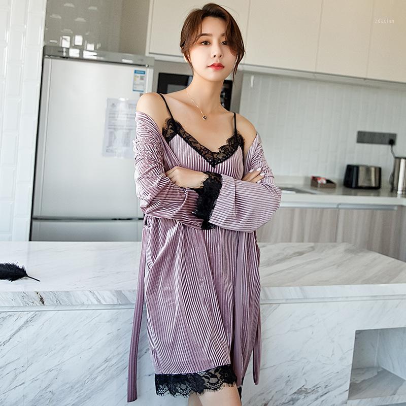 Women Sleepwear 2PCS Sleep Set Robe Set Casual Bride Bridesmaid Wedding Sexy Striped Velvet Nightgown Kimono Bathrobe Gown1, Black
Women Sleepwear 2PCS Sleep Set Robe Set Casual Bride Bridesmaid Wedding Sexy Striped Velvet Nightgown Kimono Bathrobe Gown1, Black